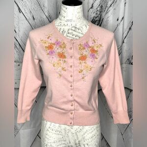 Express Pink Beaded Cardigan Pearl Buttons M